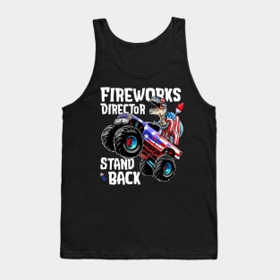 4th of July Fireworks Director T Rex Monster Truck Kids Boys Tank Top